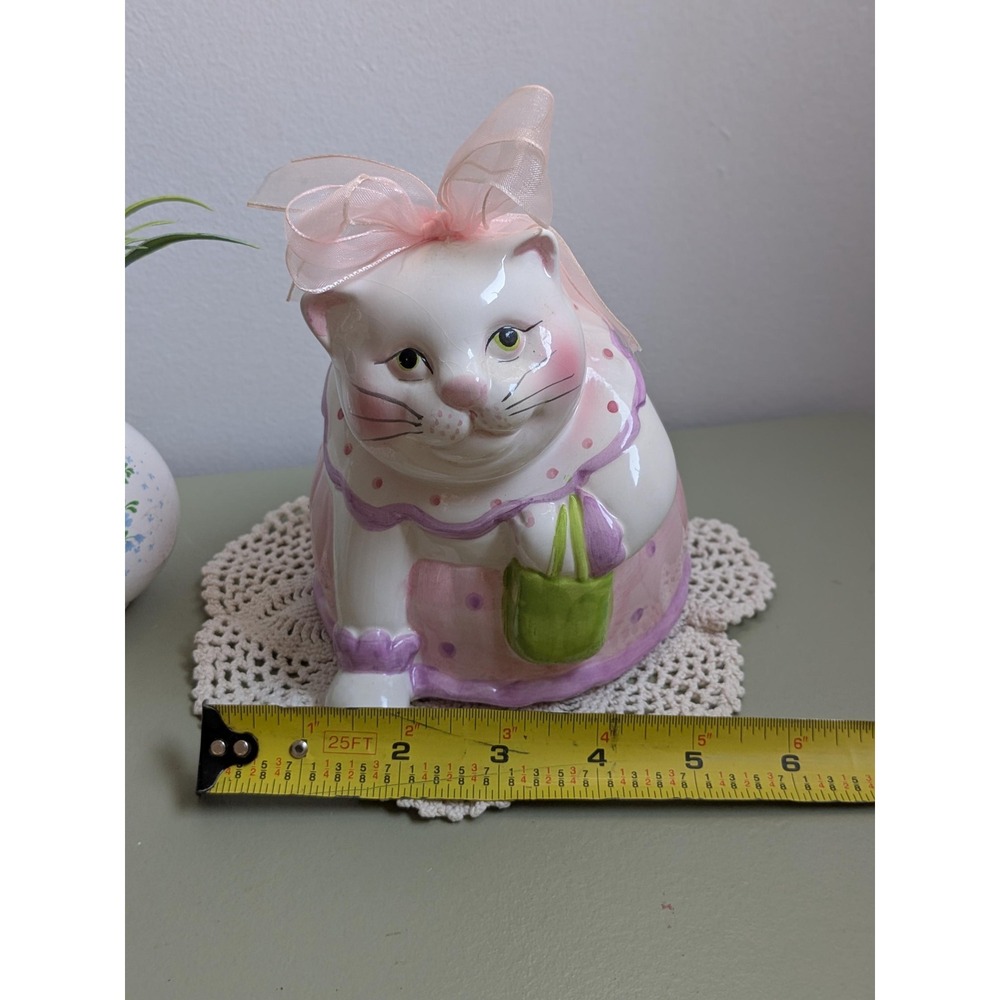 Vintage Ceramic Cat Piggy Bank Pink‎ Kitty Coin Bank Hand Painted Collectible - Picture 9 of 9